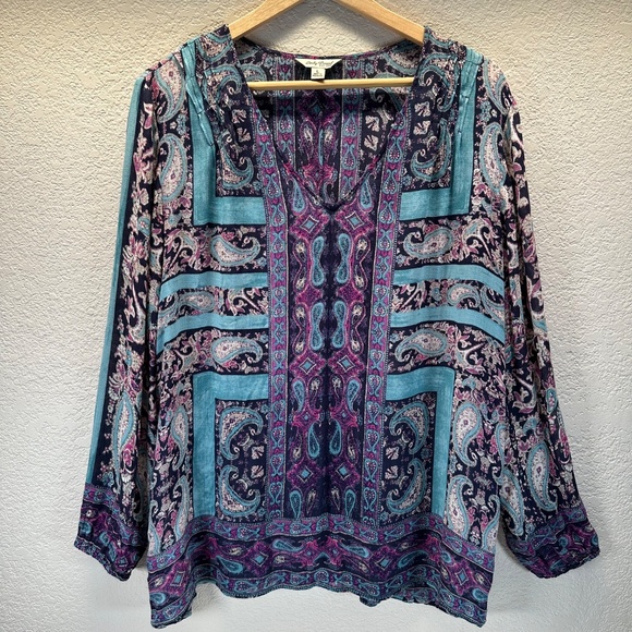 Lucky Brand Pullover style Top Tunic Moroccan Border Womens L Paisley Boho - Picture 2 of 14